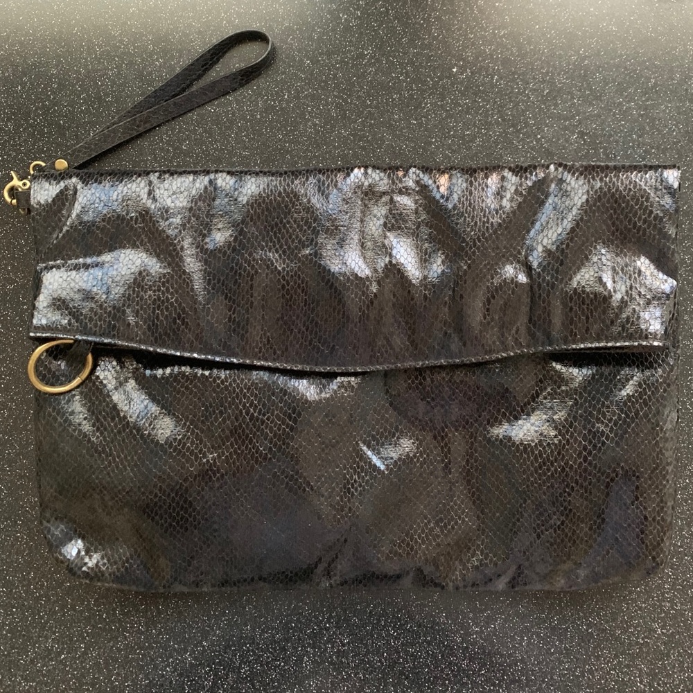 Black party clutch with wristlet holder